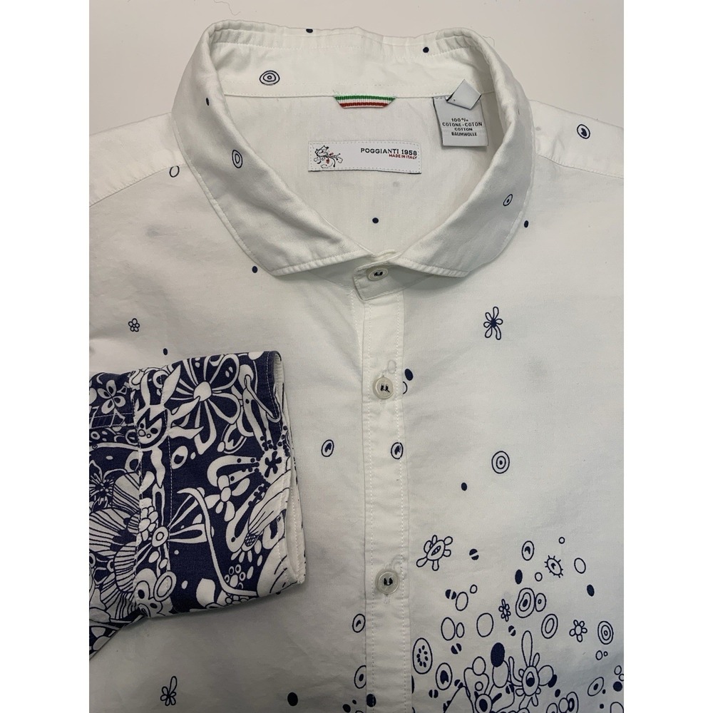 Poggianti 1958 L/S Button Up Shirt Men's 45 /18 White with Gradient Floral Print